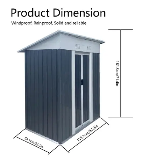 5x3 FT Metal Garden Storage Shed with Pent Roof,Outdoor Tool Bike Storage Shed with Sliding Door,Aluminum Alloy Waterproof Metal Shed-Coolbibila image {3}