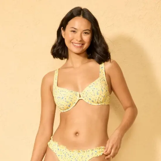 Women's Lace Trim Underwire Bikini Top - Wild Fable&trade; Yellow/Blue Floral Print image {5}