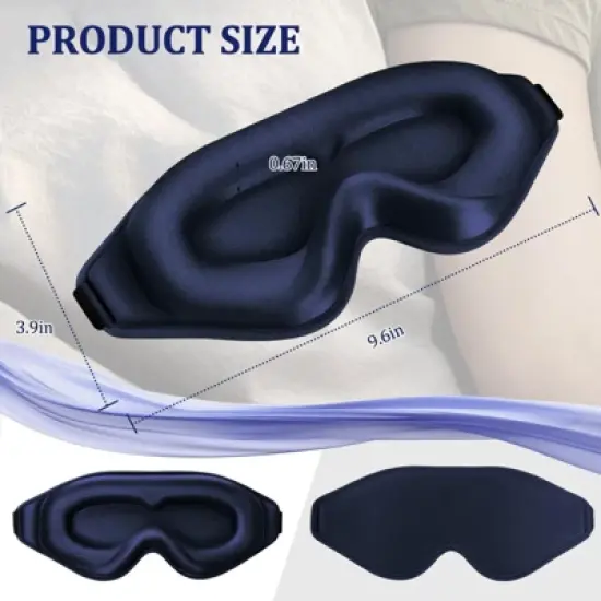 3D Deep Contoured Zero Pressure Sleep Eye Mask for Men and Women, Blackout Blindfold with Adjustable Strap for Travel, Home, Nap , Blue image {4}