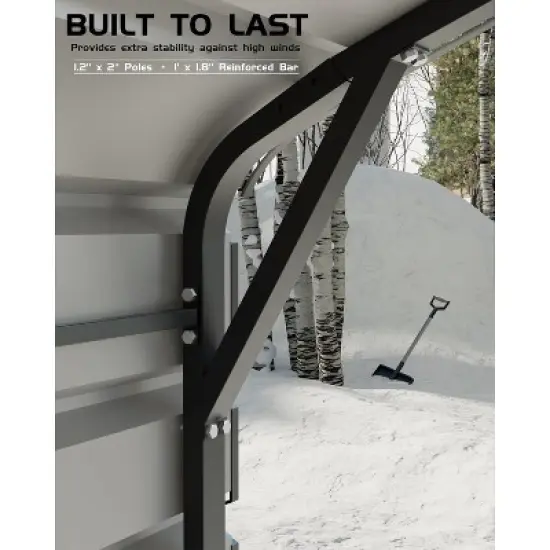 13'x21' heavy-duty metal carport with 10 ft height and 16-gauge poles; perfect permanent shelter for full-sized pickup trucks, boats, and tractors. image {2}