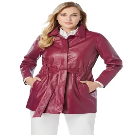 Jessica London Women&rsquo;s Plus Size Cinched Waist Leather Jacket image {3}
