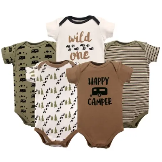 Luvable Friends Baby Boy Cotton Bodysuits 5pk, Happy Camper image {2}