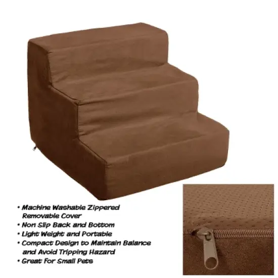 Pet Adobe High-Density Foam Portable Pet Stairs - 3-Step Design, 16" x 15" x 12", Brown image {2}