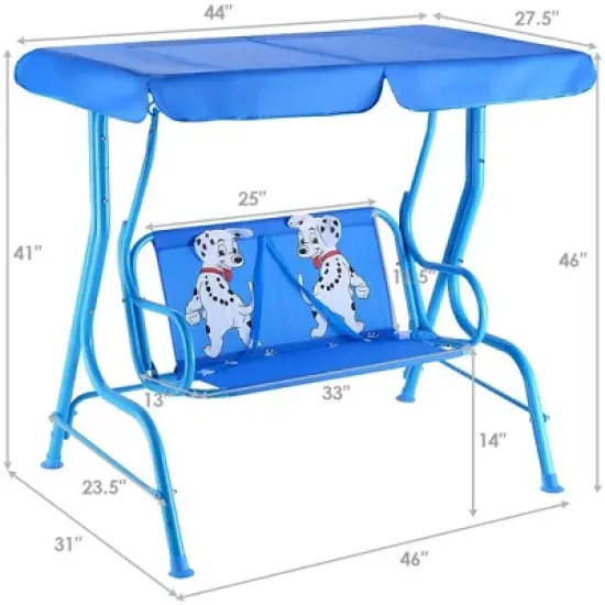 Tangkula Kids Patio Porch Bench Swing w/ Safety Belt Canopy Outdoor Furniture Blue image {8}