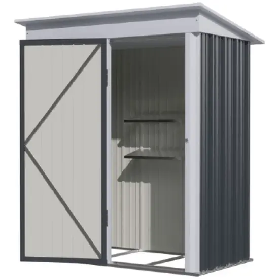 Outsunny 5' x 3' Steel Outdoor Storage Shed, Small Lean-to Shed for Garden, Tools, Tiny Metal Garage, Floor Base, Shelf, Lock, Dark Gray image {5}