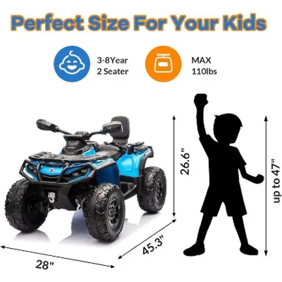 2 Seater Electric Children's Terrain Vehicle, 12V Remote Control Riding Toy Car, Battery Operated Vehicle w/Music, Remote Control, LED Lights image {1}