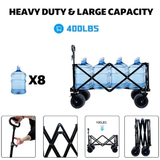 Foldable Wagon with Extended Tailgate, Extra Long Extender Wagon Cart,Beach Wagon Cart Heavy Duty 400LBS with Large All-Terrain Beach Wheels image {6}