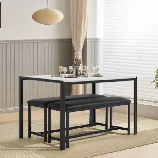 EROMMY Space-Saving Dining Table Set,Featuring a Stylish Faux Marble or Wood Grain Table with Modern Chairs image {1}