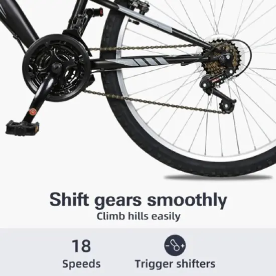 Hykolity 26/27.5-Inch Mountain Bike, Mens Womens, Steel Full Suspension, 18-Speed, Adjustable Saddle, Linear Pull Brakes, Alloy Rims image {4}