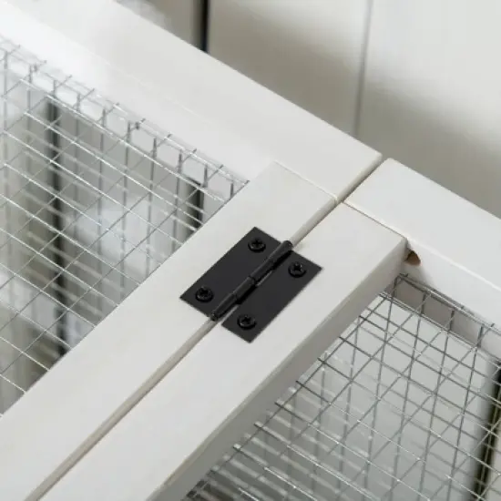 PawHut Indoor Outdoor Wooden Rabbit Hutch with Wheels, Large Bunny Cage with Run, Slide-out Tray for Small Animals, Guinea Pig image {4}