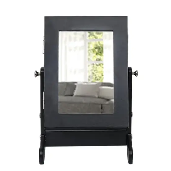 Gulches Small Mirror Jewelry Cabinet Organizer Armoire Storage Box Countertop with Stand Black image {4}