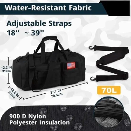 Tactical Gym Bag for Men，70L Large 3 in 1 Sports Duffle Bag with Shoes Compartment for Travel, image {4}