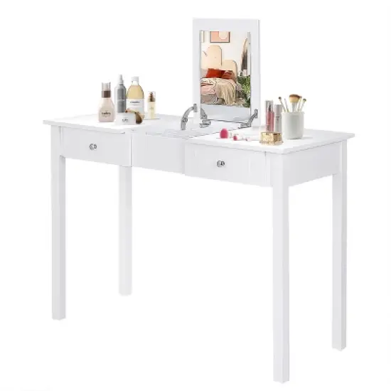 Costway Vanity Table Dressing Table Flip Top Desk Furniture White image {2}