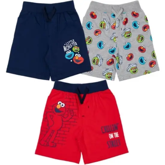 Sesame Street Elmo Grover Oscar the Grouch French Terry 3 Pack Shorts Blue / Grey / Red  image {7}