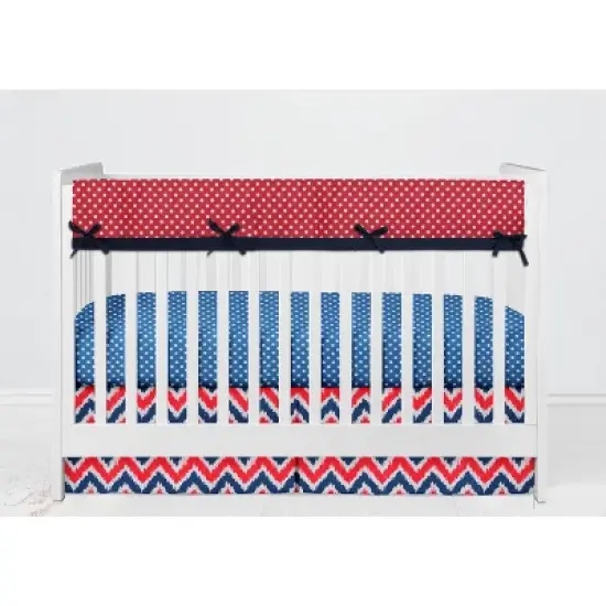 Bacati - Mix n Match Chevron/Dots Long Crib Rail Guard Cover Navy/Red image {4}