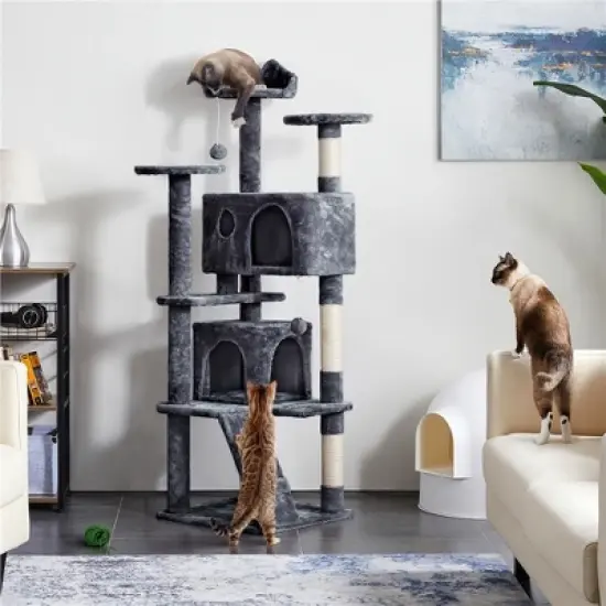 Yaheetech 61.5"H Cat Tree with 2 Condos for Kittens Small Cats image {1}