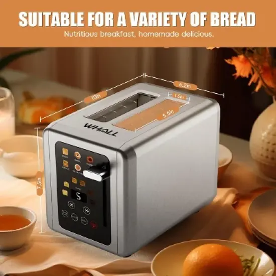 WHALL 2 Slice Toaster, Toasters 2 slice, Smart Bread Toaster, Touchscreen Toaster with wide slots, Stainless Steel Toaster,Bagel Toaster image {5}