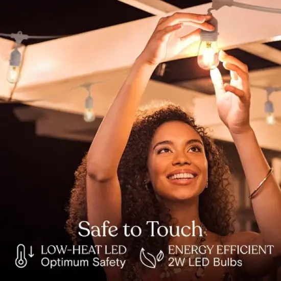 Brightech 15-Bulb LED Ambience Pro 2W 48ft 2700K S14 Indoor Outdoor Plug-in Hanging String Lights Clear Bulb White Wire image {3}