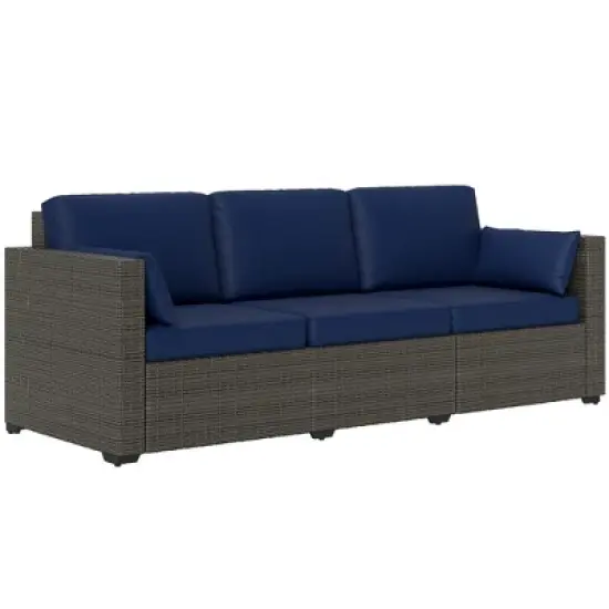 Outsunny Wicker Patio Couch, PE Rattan 3-Seat Sofa, Outdoor Furniture with Deep Seating, Cushions, Steel Frame image {8}