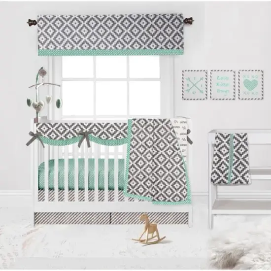 Bacati - Love Gray/Mint Long Side Crib Rail Guard Cover image {8}