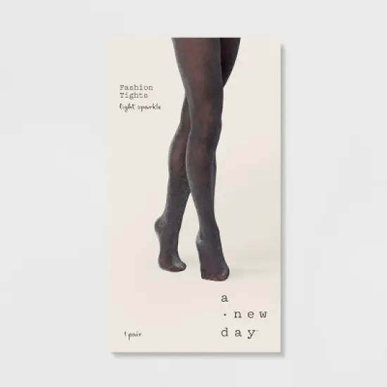 Women's Opaque Sparkle Tights - A New Day&trade; Black/Silver image {1}