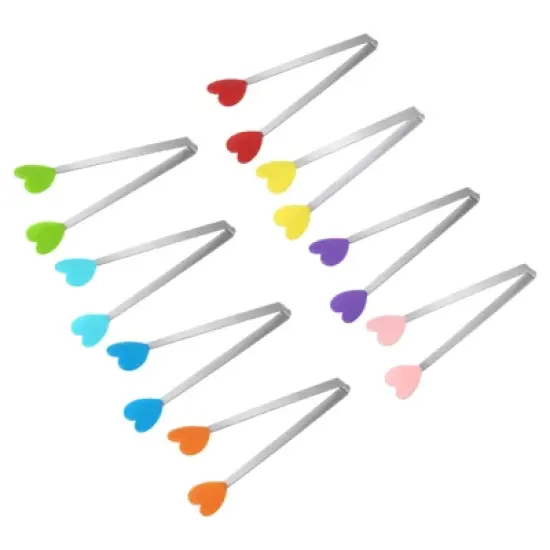 Unique Bargains Stainless Steel Silicone Tips Mini Kitchen Food Tongs 8 Pcs image {2}