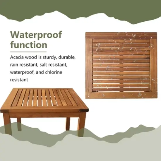 FDW 3-Piece Acacia Wood Patio Bistro Set Patio Furniture Outdoor Chat Conversation Table Chair Set Outdoor Wood Chat Set for Beach Backyard ,Natural image {2}