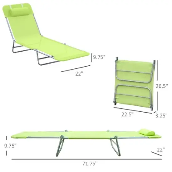 TIRAMISUBEST Folding Chaise Lounge Chair with Pillow - Adjustable Reclining Back, Steel Frame & Breathable Mesh for Pool, Beach, Yard (Green) image {5}