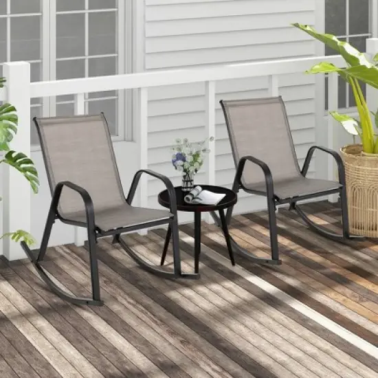 Tangkula Set of 2 Metal Rocking Chair Heavy-Duty Rocker Outdoor Anti-Slip Brown Patio image {4}