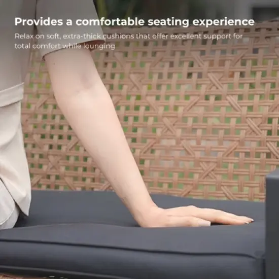 Aukfa Modern Weave 4-Piece Outdoor Patio Conversation Set with Cushions and Wood-Top Coffee Table - Noir Garden Sofa & Chair Set image {5}