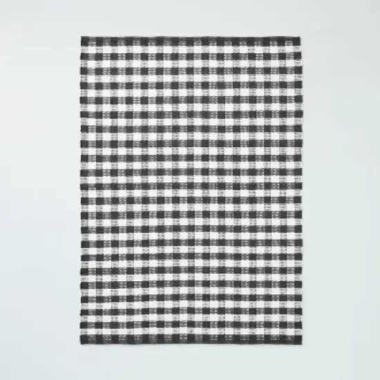 Textured Gingham Indoor/Outdoor Woven Area Rug Dark Gray/Cream - Hearth & Hand&trade; with Magnolia image {5}