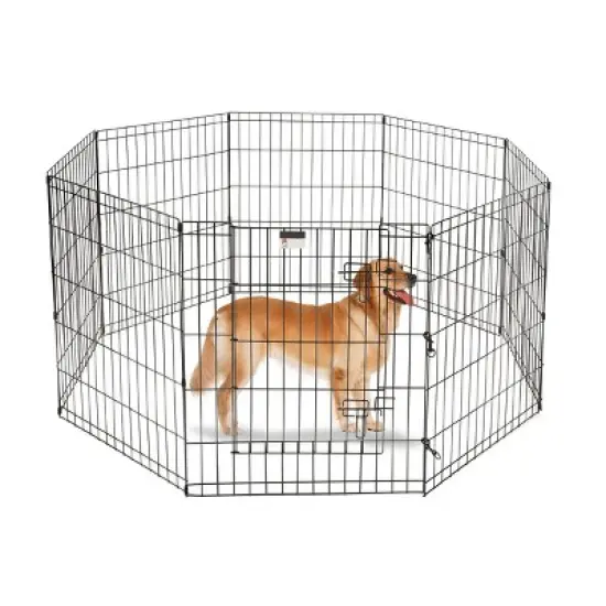 Pet Adobe 8-Panel Folding Metal Pet Playpen &ndash; Black image {1}