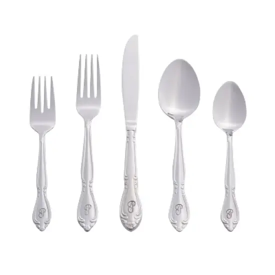 RiverRidge Rose Flatware 46pc Monogrammed Stainless Steel Silverware Set for 8 image {20}