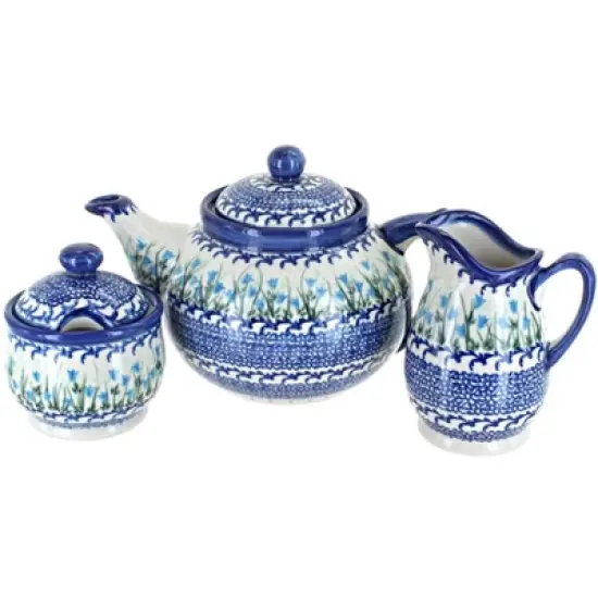 Blue Rose Polish Pottery 1700 Vena 3 Piece Tea Set image {10}