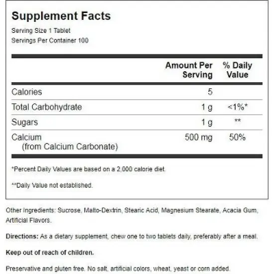 Nature's Blend Chewable Calcium 500 mg 100 Tablets image {1}