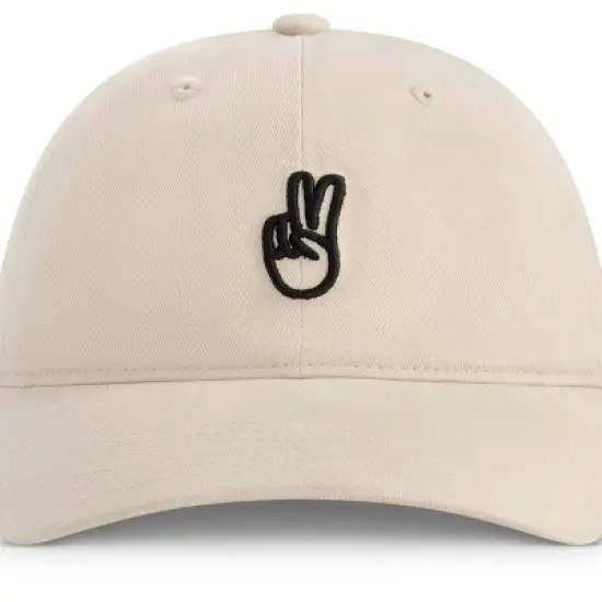 Concept One Peace Sign Dad Baseball Hat - Beige: Cotton Twill, Adjustable Hook & Loop Fastener, Midweight Fabric image {1}