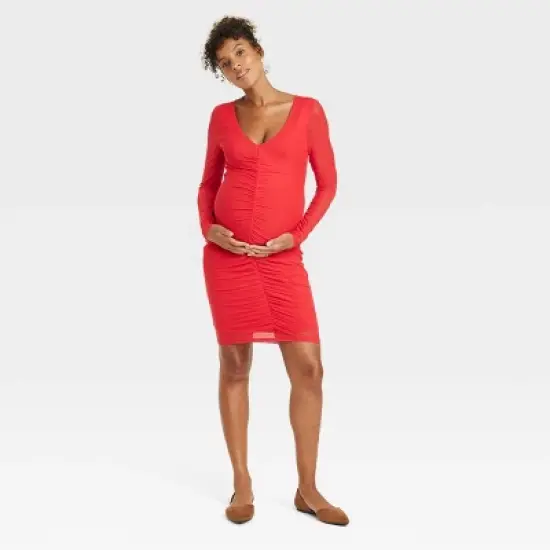 Long Sleeve Mesh Mini Maternity Bodycon Dress - Isabel Maternity by Ingrid & Isabel&trade; image {5}