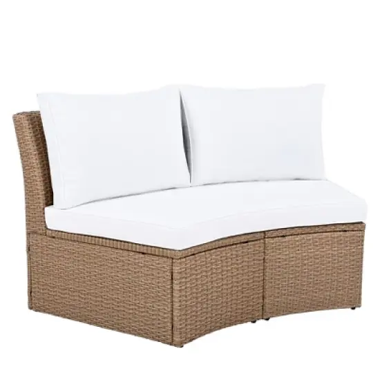 FIONECA 10-Piece Outdoor Sectional Half-Round Patio Rattan Sofa Set, White PE Wicker Conversation Furniture, Modular Combination image {12}