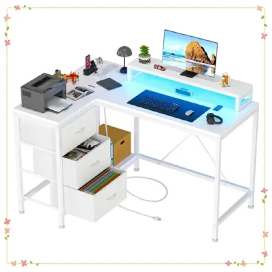 L-Shaped Computer Desk with 4 Power Outlets, 2 USB Ports, 7-Color LED Lights image {11}