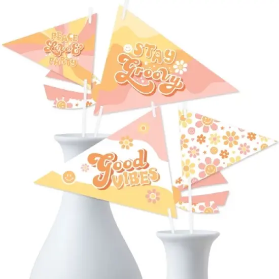 Big Dot of Happiness Stay Groovy - Triangle Boho Hippie Party Photo Props - Pennant Flag Centerpieces - Set of 20 image {5}