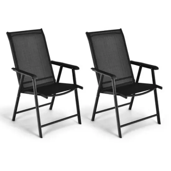 Costway 2PCS Patio Folding Dining Chairs Portable Camping Armrest Garden Black/Grey image {10}