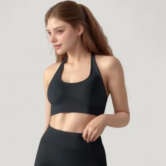 Anna-Kaci Active Women's Seamless Halter Neck Athletic Crop Top with Ribbed Detailing image {2}