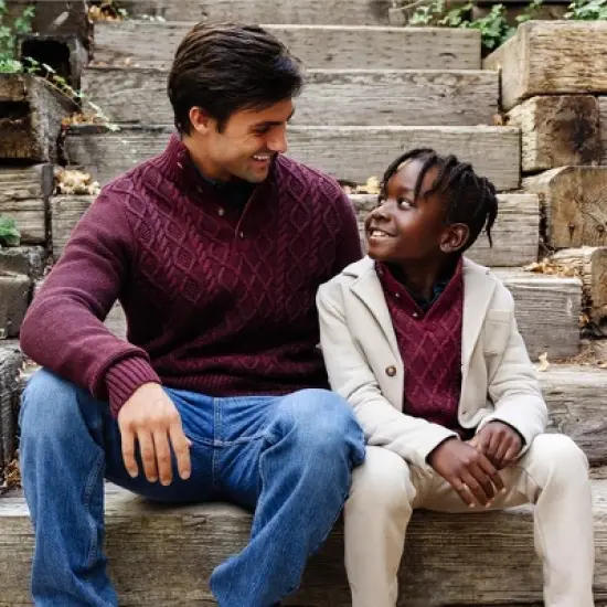 Hope & Henry Boys' Long Sleeve Mock Neck Cable Sweater with Flecks, Infant image {4}