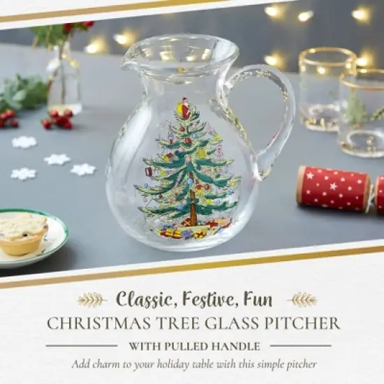 Spode Christmas Tree Glass Pitcher with Handle, 96oz, Festive Holiday Serveware, Beverage Jug image {1}