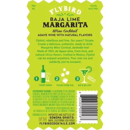 Flybird Baja Lime Margarita Wine Cocktail - 750ml Bottle image {2}