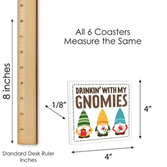 Big Dot of Happiness Garden Gnomes - Funny Forest Gnome Party Decorations - Drink Coasters - Set of 6 image {6}