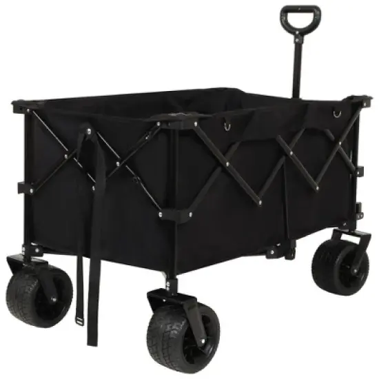 CAVINAS Folding Heavy Duty Wagon Cart with Adjustable Handle & Cup Holders,Shopping Cart with Quiet Wheels,Wagon for Camping,Shopping image {2}