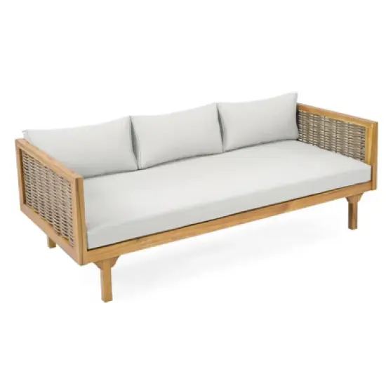 DSVIMOY Daybed, 3 Seater Daybed Conversation Set with Rattan Arms, Grey, 67.5"*32"*24.25" image {3}