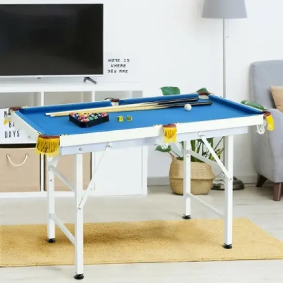 Costway 47'' Folding Billiard Table Pool Game Table for Kids w/ Cues & Chalk & Brush image {2}