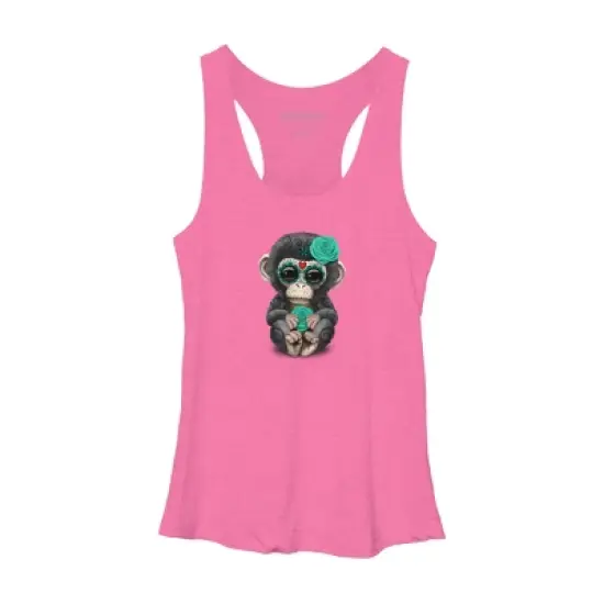 Women's Design By Humans Blue Day of the Dead Sugar Skull Baby Chimp By jeffbartels Racerback Tank Top image {3}